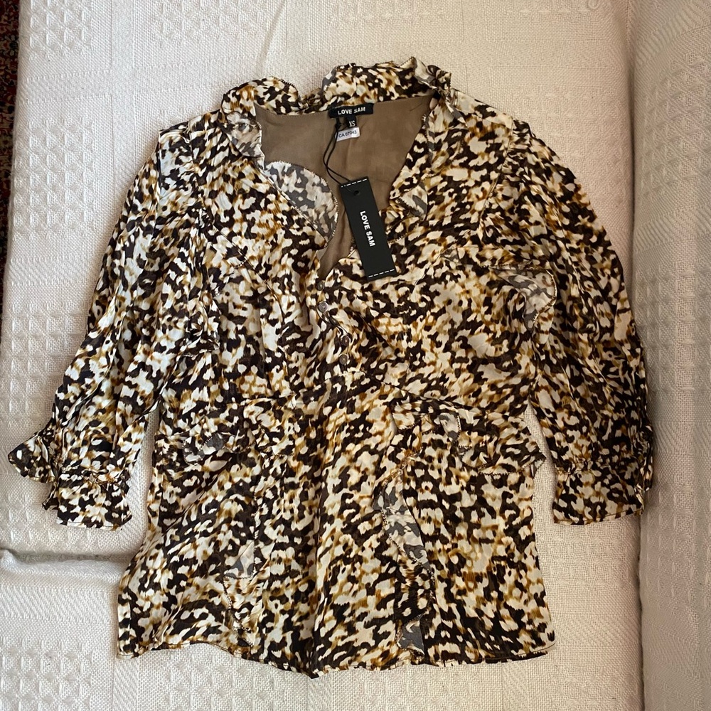 Love Sam Abstract Brown and Cream Blouse